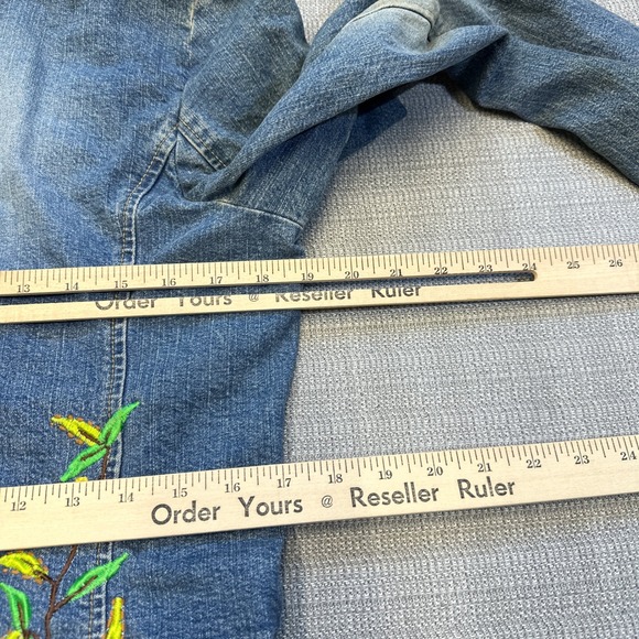 Boston Proper Womens Denim‎ Jacket Small Blazer Embroidered Birds Flowers Boho - Picture 9 of 14